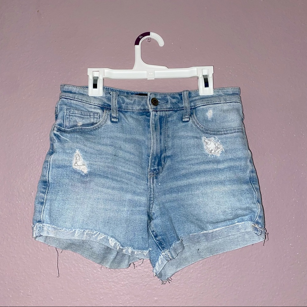 Hollister High Rise Light Wash Denim Shorts